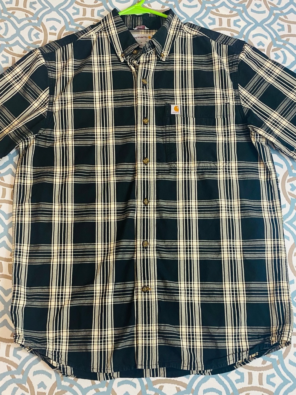 Carhartt Men's Black & Cream Plaid Button-Up Shirt
